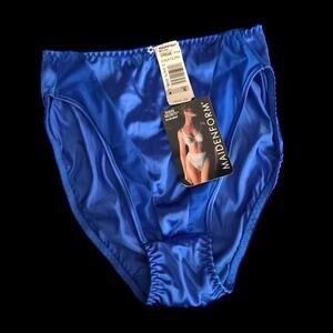 NWT Maidenform VINTAGE Second Skin SATIN Panties BLUE Hi-Rise BRIEF Shiny ~ M
